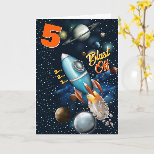Rocketship Space Adventure Geburtstag Karte (Gelbe Blume)