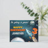 Rocketship Space Adventure Geburtstag Postkarte (Stehend Vorderseite)