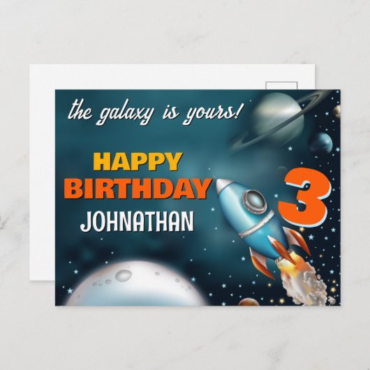 Rocketship Space Adventure Geburtstag Postkarte (Vorne/Hinten)
