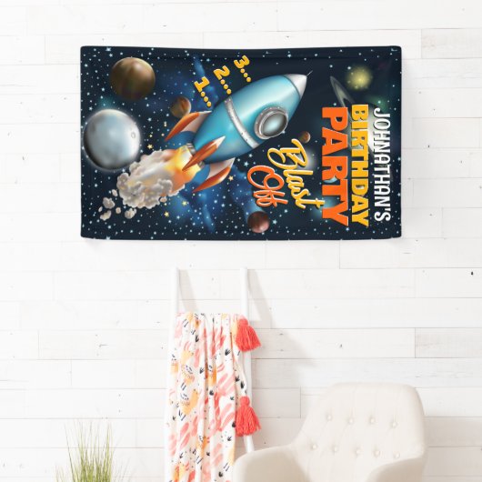 Rocketship Space Adventure Kindergeburtstag Banner (Insitu)