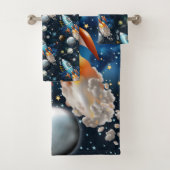 Rocketship Space Adventure personalisieren Badhandtuch Set (Insitu)