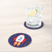 Rocketship Weltraumjunge Niedlich Runder Pappuntersetzer (Vor Ort)