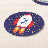 Rocketship Weltraumjunge Niedlich Runder Pappuntersetzer (Angewinkelt)