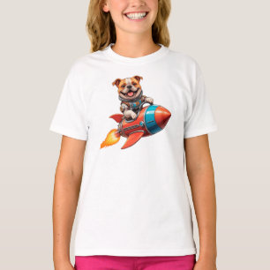 Rockfahrt Englisch Bulldog Astronaut - Retro Spac T-Shirt