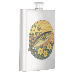 Rockfische und Gelbe Jasmin-Blume Flachmann