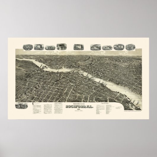 Rockford, IL Panoramic Map - 1891 Poster (Vorne)