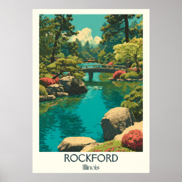 Rockford Illinois Vintag Japanese Garden Travel Poster