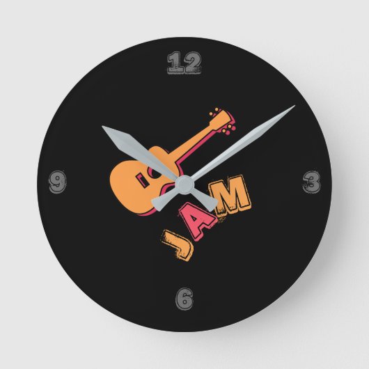 Rockgitarre, Musik-Jam-Stil, Orange & Rote Kunst Runde Wanduhr (Vorderseite)