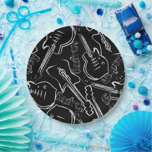 Rockgitarre Pappteller (Party)