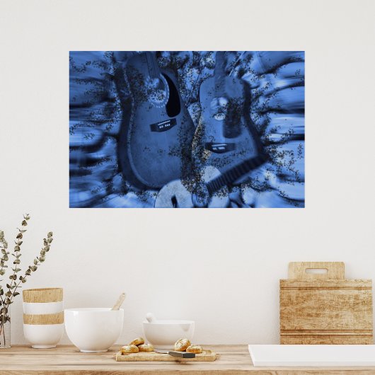 Rockgitarren in den blauen Tiefen ändern Poster (Küche)
