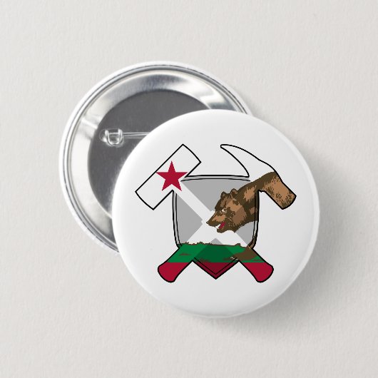 Rockhammer-Schild des Geologen - California-Flagge Button (Vorne & Hinten)