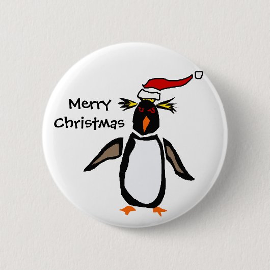 Rockhopper Pinguin-Weihnachtskunst Button (Vorderseite)