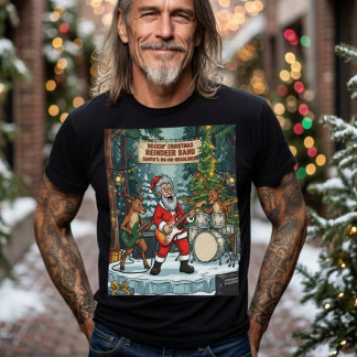Rockiges Weihnachts-Santa-Rentier-Band Lustig T-Shirt