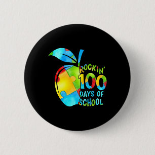 Rockin' 100 Tage der Schule Puzzle Apfel Autismus Button