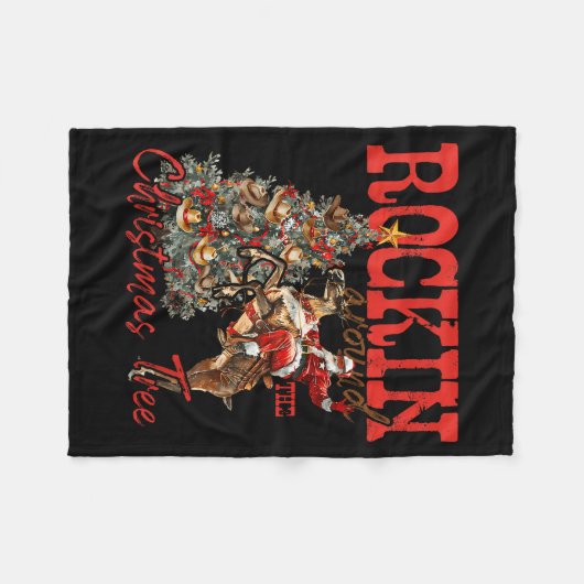 Rockin' Around Christmas Cowboy Tree Santa Ride Ho Fleecedecke (Vorderseite (Horizontal))