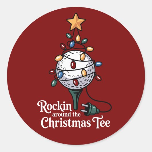 Rockin Around The Christmas Tee Funny Golf Xmas Runder Aufkleber (Vorderseite)