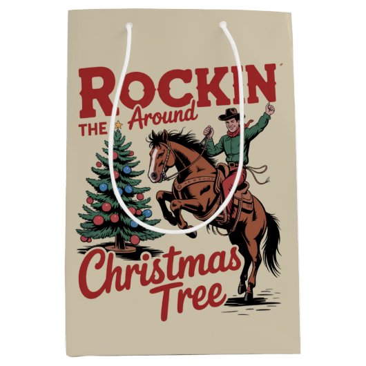 Rockin Around The Christmas Tree Country Cowboy Mittlere Geschenktüte (Vorderseite)