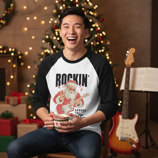Rockin' Around The Christmas Tree Rock Music Santa T-Shirt