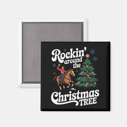 Rockin’ Around The Cowboy Christmas Tree Western X Magnet (Vorderseite/Rückseite)