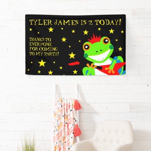 Rockin' Birthday Tree Frog mit Red Guitar Banner (Insitu)