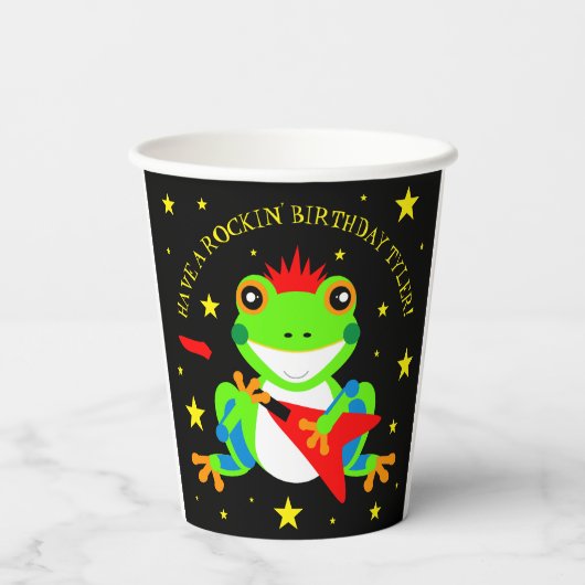 Rockin' Birthday Tree Frog mit Red Guitar Pappbecher (Rückseite)