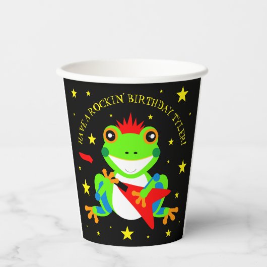 Rockin' Birthday Tree Frog mit Red Guitar Pappbecher (Vorderseite)