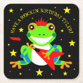 Rockin' Birthday Tree Frog mit Red Guitar Rechteckiger Pappuntersetzer (Vorderseite)