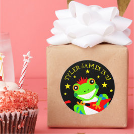 Rockin' Birthday Tree Frog mit Red Guitar Runder Aufkleber