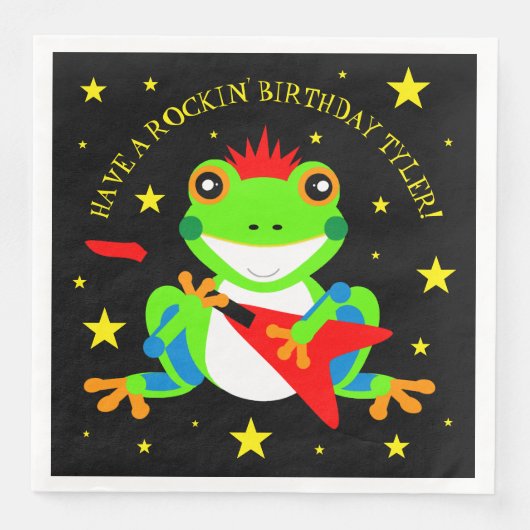 Rockin' Birthday Tree Frog mit Red Guitar Serviette (Vorderseite)
