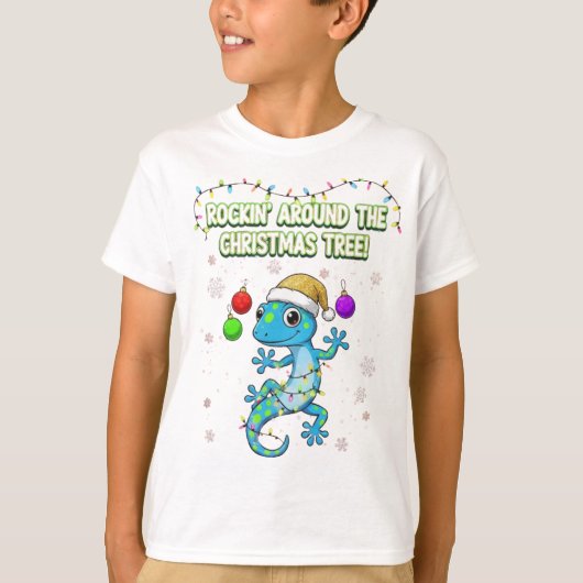 Rockin’ Christmas Gecko – Cute Holiday Lizard Deco T-Shirt (Vorderseite)
