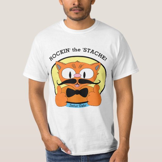 Rockin' der 'Stache! Señor Gato™ Cartoon Cat T-Shirt (Vorderseite)