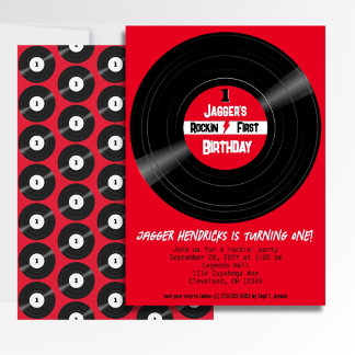 Rockin Erstgeburtstag Vinyl Record Red Label Einladung
