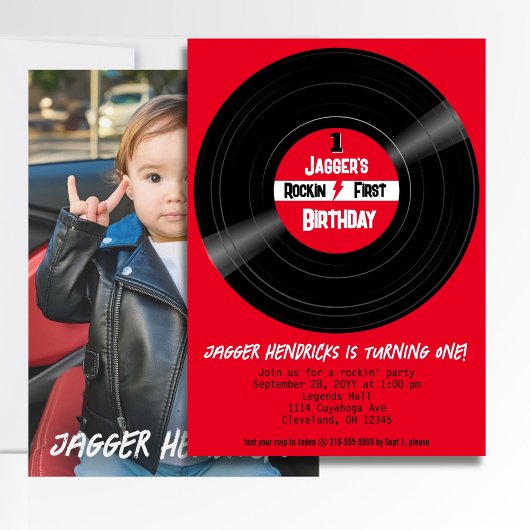 Rockin First Birthday Foto Vinyl Record Red Label Einladung