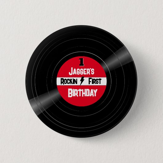 Rockin First Birthday Vinyl Record Red Button (Vorderseite)