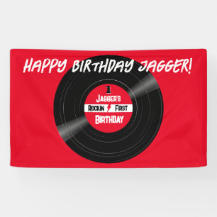 Rockin Happy Birthday Vinyl Record Red Banner