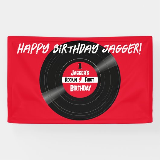 Rockin Happy Birthday Vinyl Record Red Banner (Horizontal)