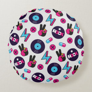Rockin' Hippie: Vintages Vinyl-Muster Rundes Kissen
