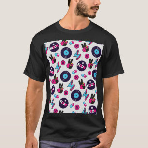 Rockin' Hippie: Vintages Vinyl-Muster T-Shirt
