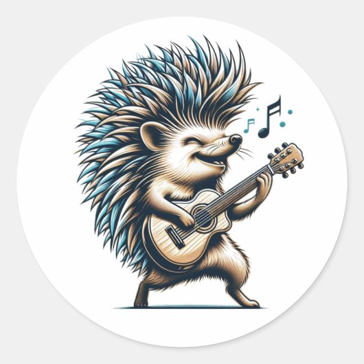 Rockin-Igel-Gitarre Runder Aufkleber (Vorderseite)