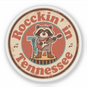 Rockin’ in Tennessee_ Retro Raccoon Musik Kunstwer Aufkleber