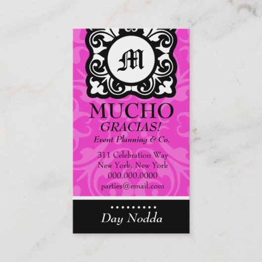 ROCKIN MUCHO MONOGRAMM-ROSA VISITENKARTE (Vorderseite)
