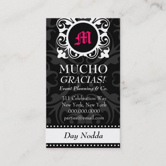 ROCKIN MUCHO MONOGRAMM-SCHWARZES VISITENKARTE (Vorderseite)