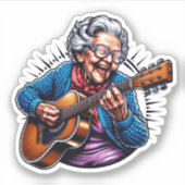 Rockin' Oma Funny Comic Aufkleber (Vorderseite)