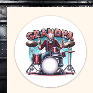 Rockin' Opa Playing Drums Runder Aufkleber