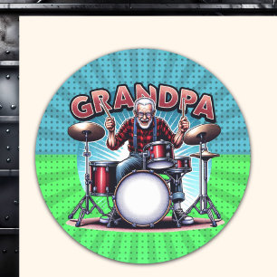 Rockin' Opa Playing Drums Runder Aufkleber