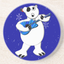 Rockin' Polar Bear mit Gitarre Sandstone Untersetz Sandstein Untersetzer