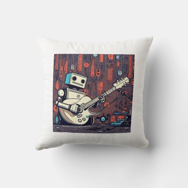 Rockin' Roboter: Gitarrist Robot Print Throw Kisse Kissen (Rückseite)