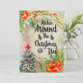 Rockin' Rund um die Weihnachtsbaumgrüßkarte Einladung (Stehend Vorderseite)