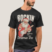 Rockin Santa Guitar Retro Christmas Art T-Shirt (Vorderseite)
