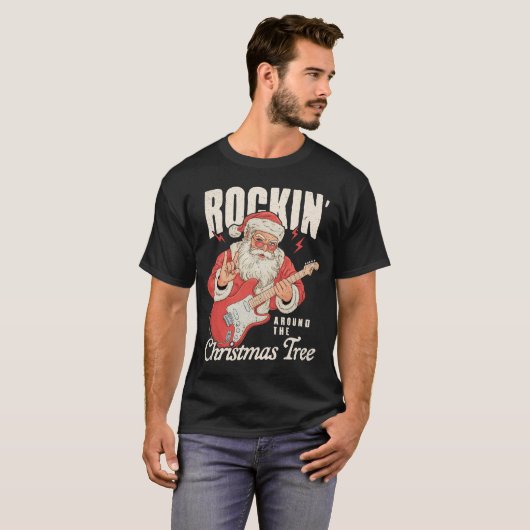 Rockin Santa Guitar Retro Christmas Art T-Shirt (Vorne ganz)